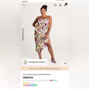 Cider Asymmetrical Ruched Midi Dress in Pink and Green